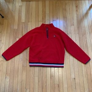 tommy hilfiger red sherpa quarter zip sweatshirt